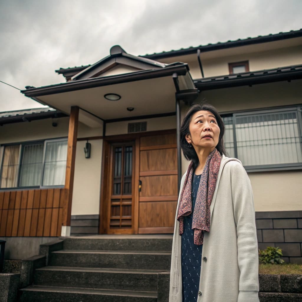 家の前で鍵を紛失して困っている女性