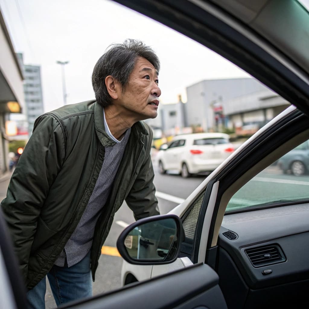 車の窓から中を覗き込む男性