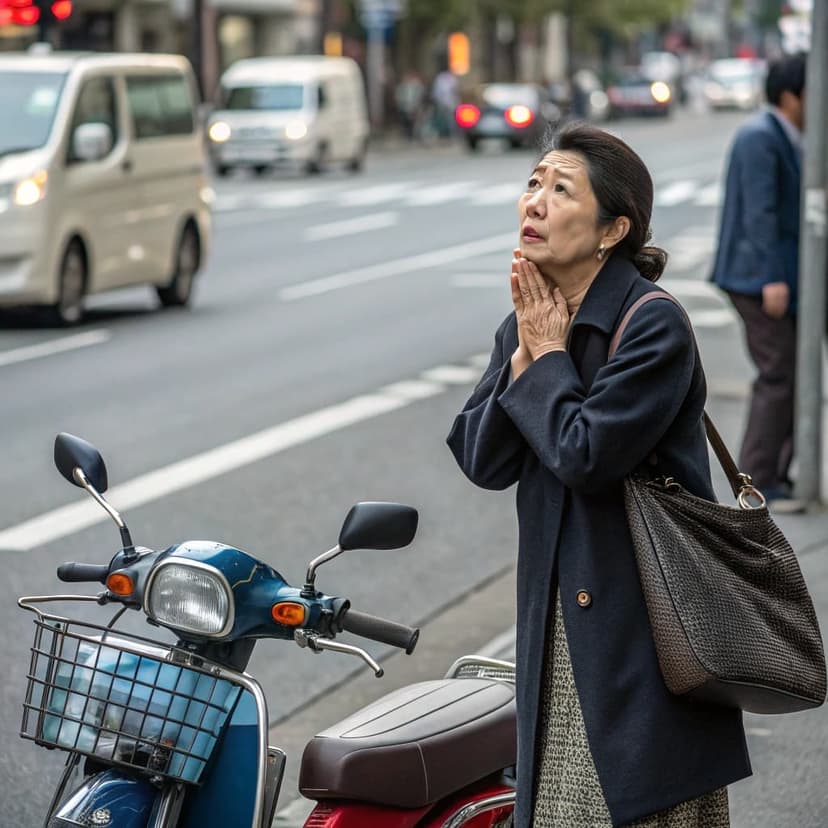 バイクの鍵を紛失して困っている女性