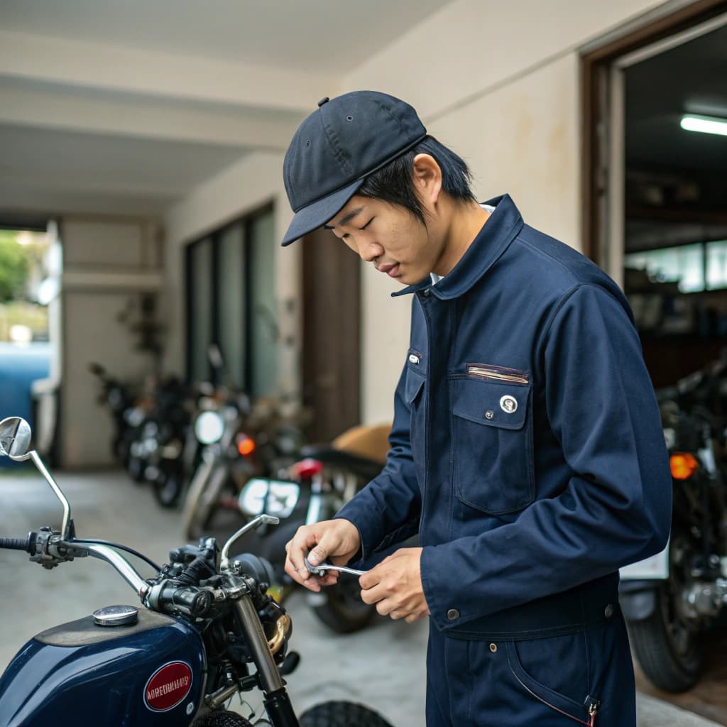 バイク整備士が鍵の作業をしている様子