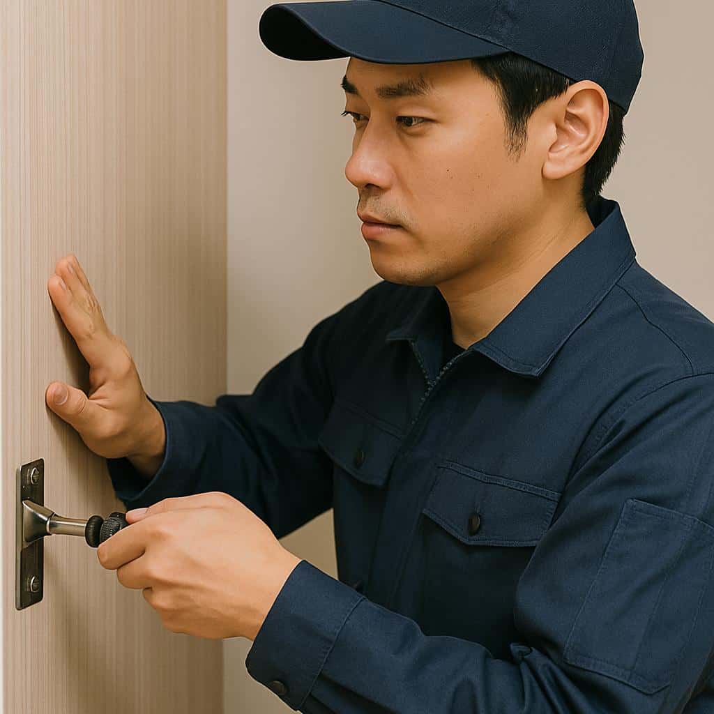 トイレドア調整サービス - ドアの調整作業をしている様子