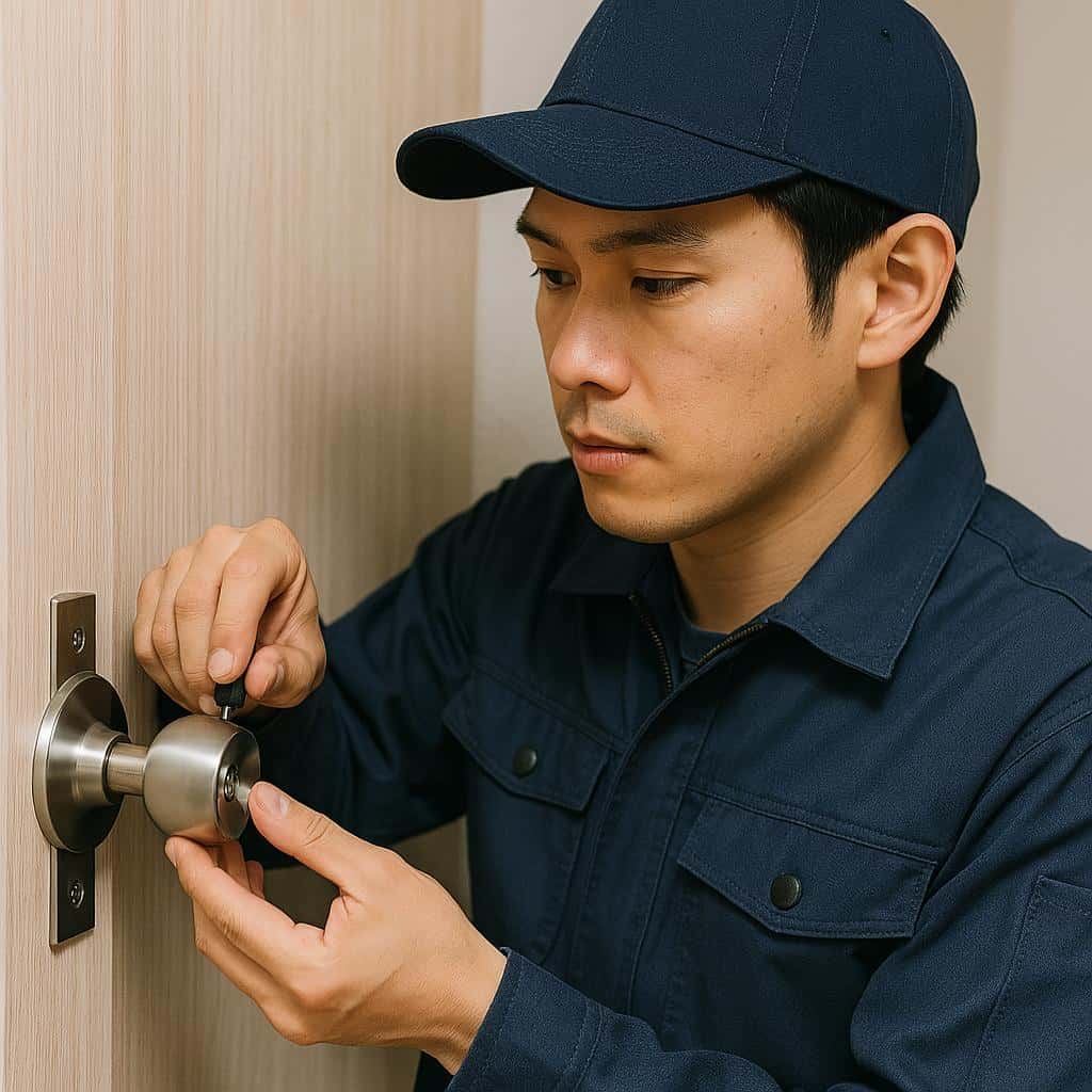 トイレの鍵交換サービス - ドアノブを交換している様子