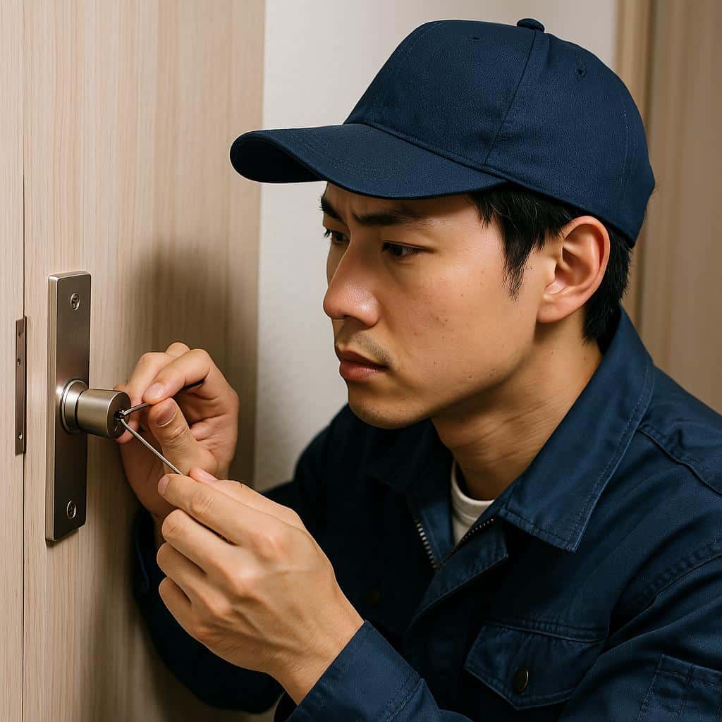 トイレの鍵開けサービス - プロの鍵師が鍵を開けている様子