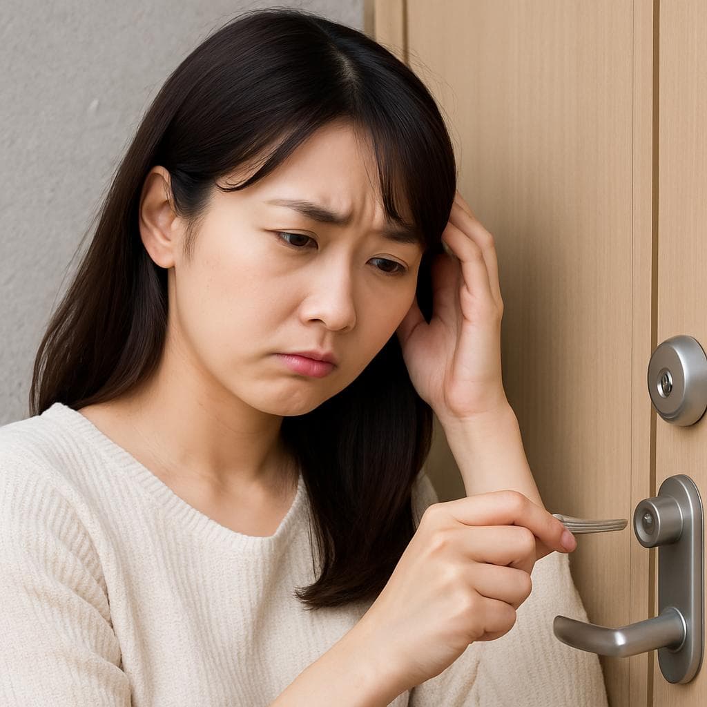 鍵が開かずに困っている女性